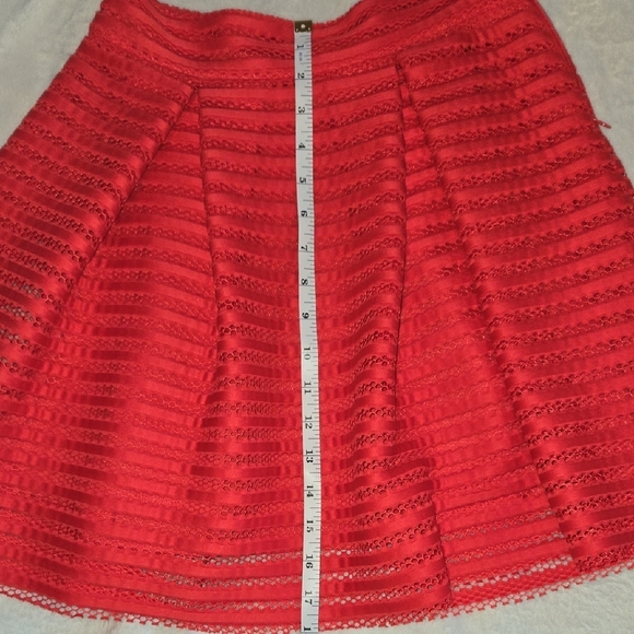 Express Bright Red Mini A-Line Skirt Pleated Mesh W/ Lining Dior Twinsie Sz 00 - Picture 10 of 11